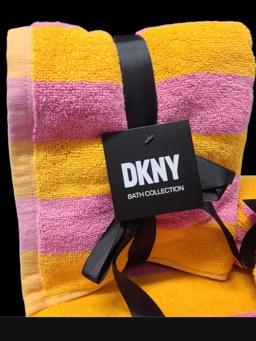 8pc DKNY Summer Pink Orange Cabana Stripe Striped Bath Hand Washcloth Towel Set